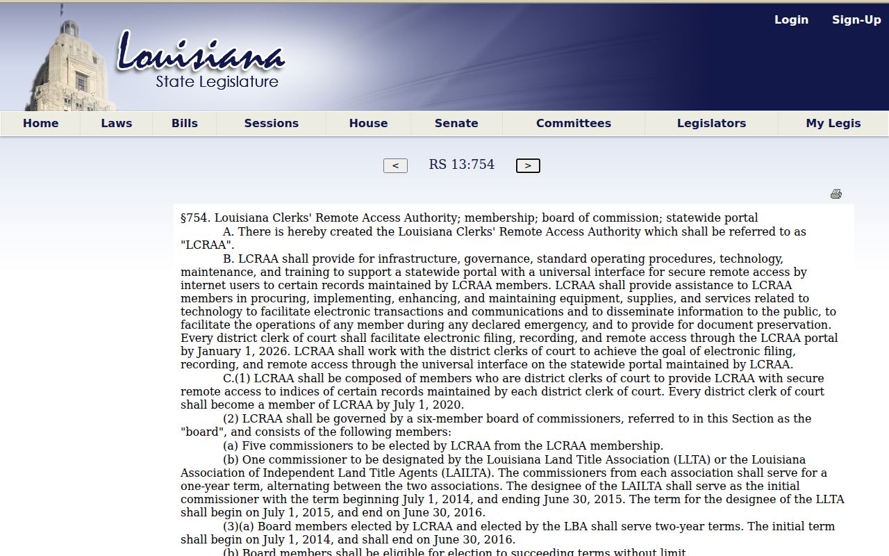 Rapides Parish case search remote access law Louisiana Revised Statute 13:754
