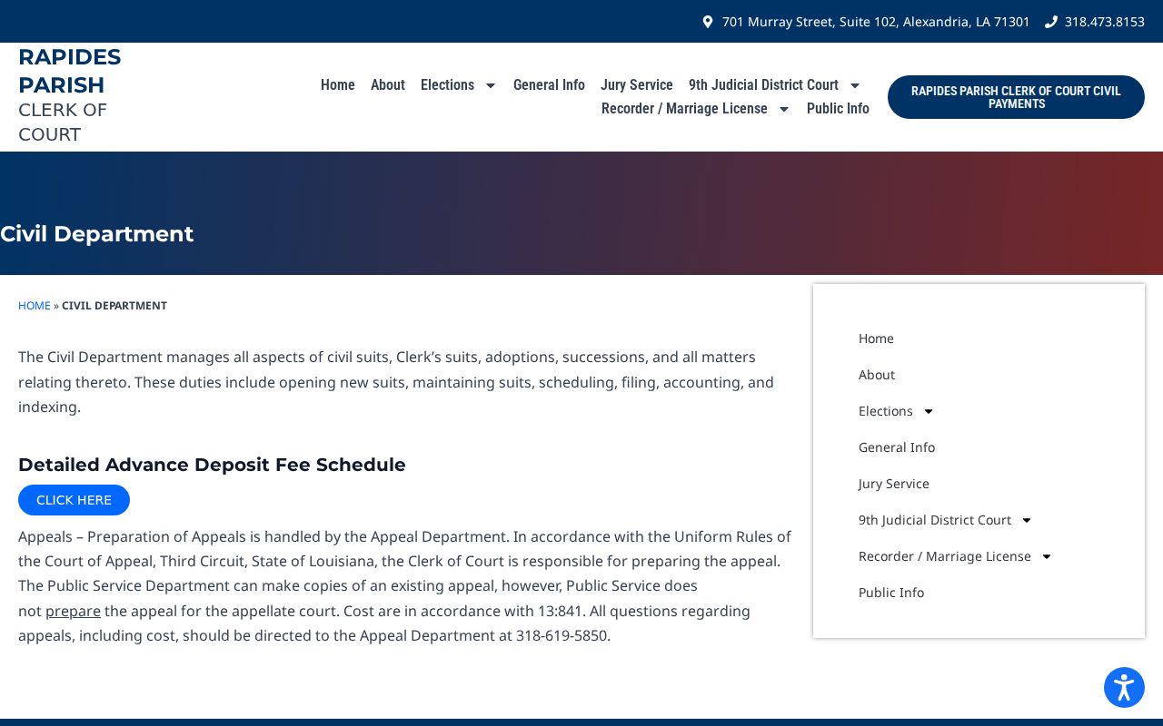 Rapides Parish civil docket records at the Clerk Civil Department