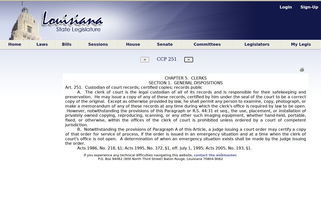 Rapides Parish civil docket access rule under Louisiana Code of Civil Procedure article 251