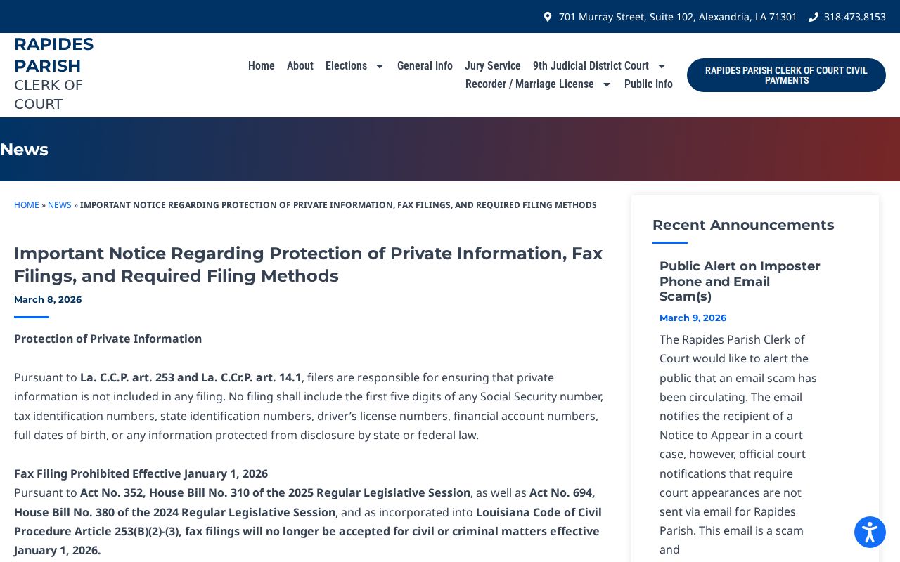 Rapides Parish court records privacy and filing notice