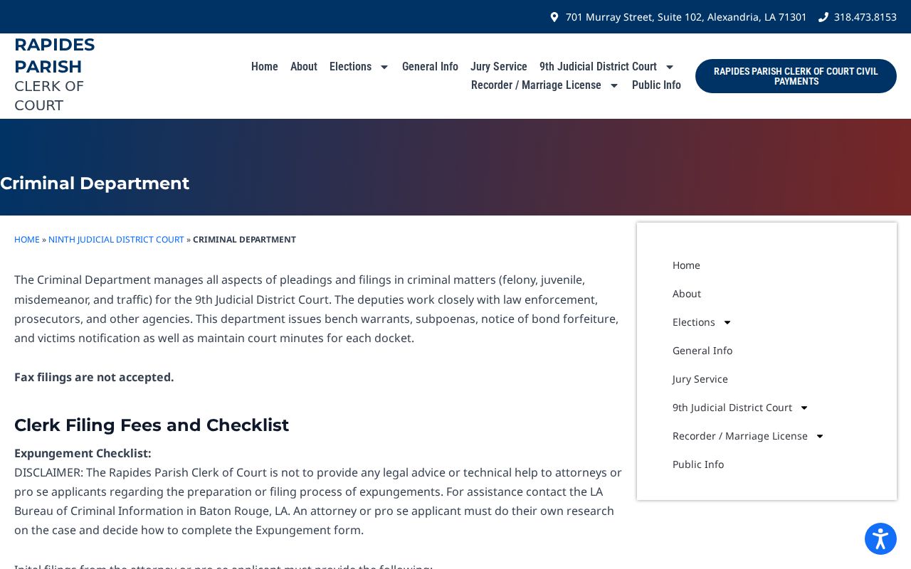Rapides Parish criminal docket source for the Clerk Criminal Department