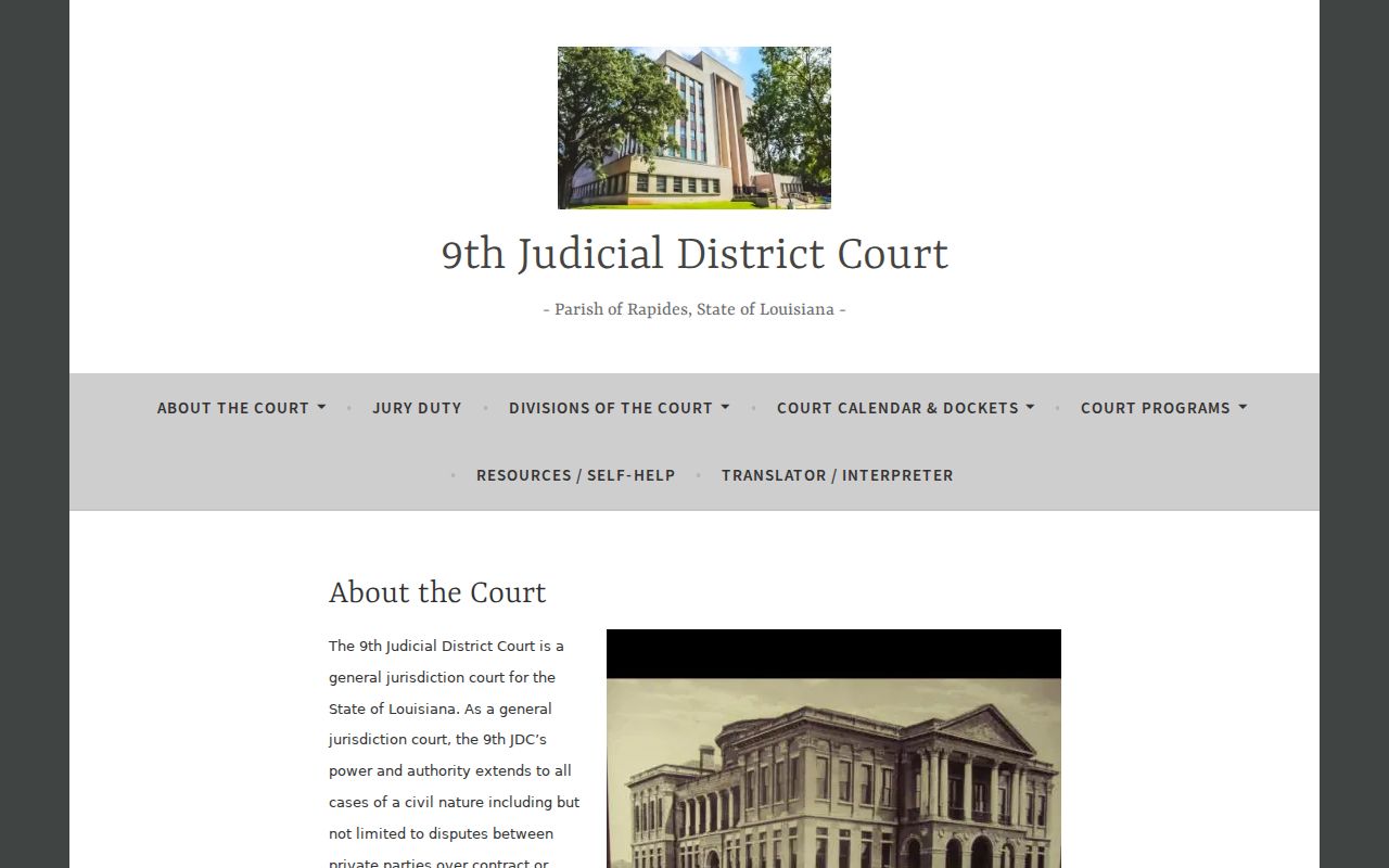 Rapides Parish court docket source for Ninth Judicial District Court history