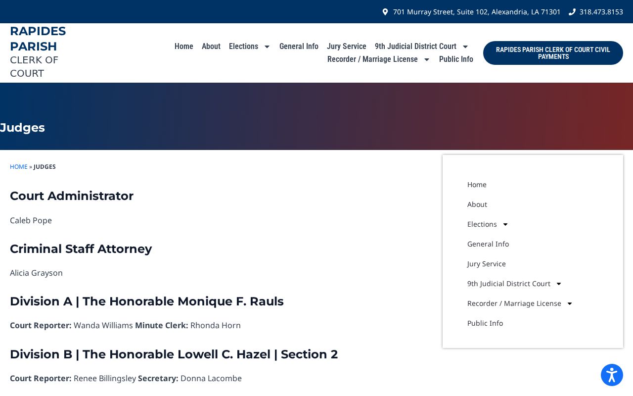 Rapides Parish court docket source for Ninth Judicial District Court divisions