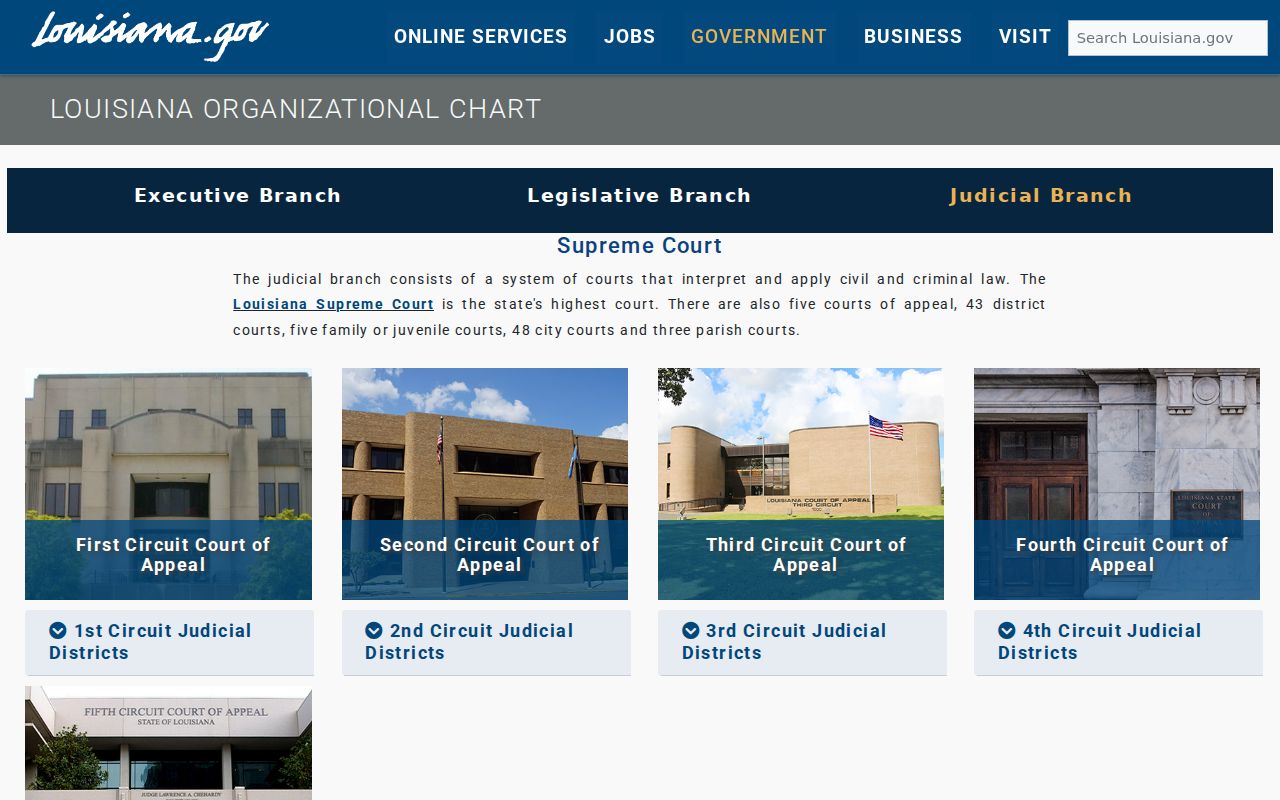 Rapides Parish court docket source for Louisiana judicial branch structure