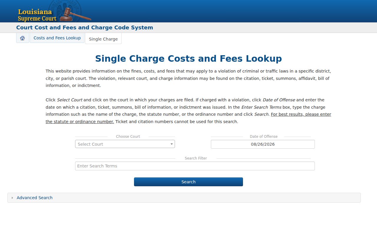 Rapides Parish traffic court records charge lookup fields